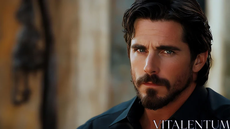 Intense bearded man portrait with shallow depth of field.