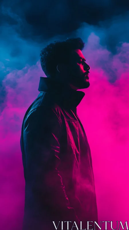 Chromatic side-profile portrait in dual neon fog field.