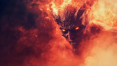 Digital painting of demonic fire entity in infernal close-up.