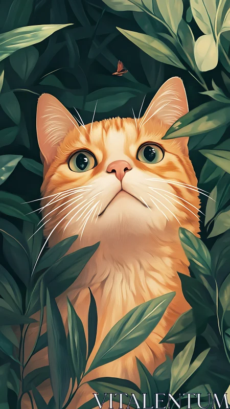 Garden-eyed ginger cat awaiting tiny flying miracles.