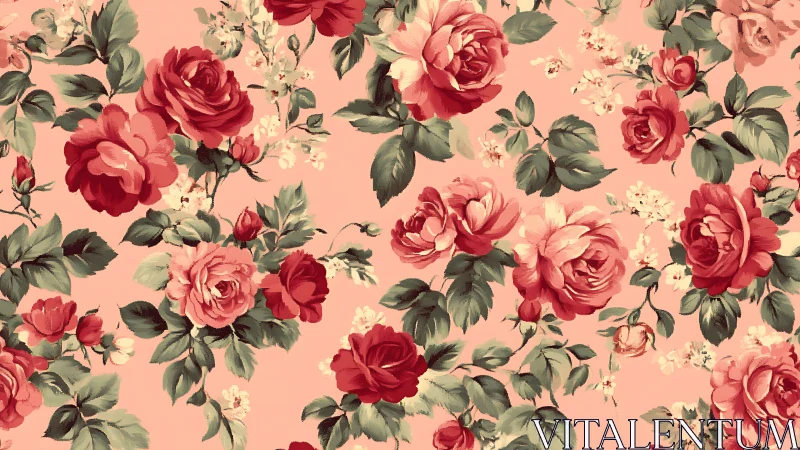 Blushing vintage roses drift across soft peach daydreams.