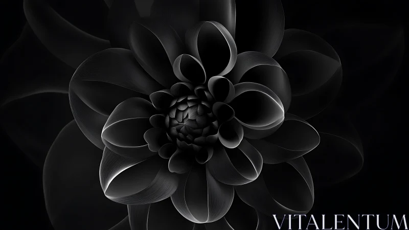 Monochrome digital dahlia with sculpted radial petal geometry.