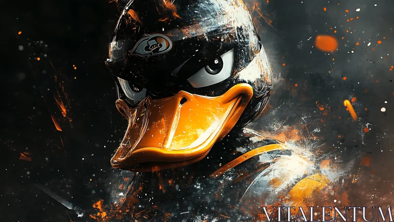 Aggressive duck mascot rendered in high-contrast digital painting