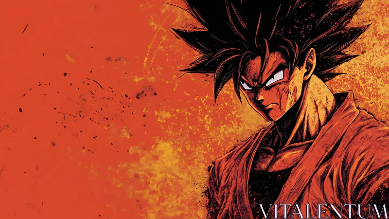 Fierce anime warrior glares ahead in blazing orange fury.