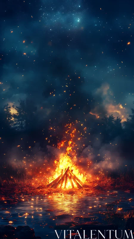 Bonfire Against Starlit Sky.