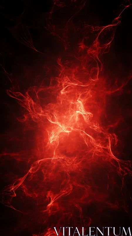 Red energy nebula forms luminous fractal filaments in darkness
