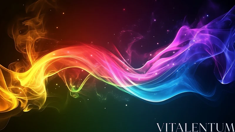 Multicolored light wave curves across dark gradient background