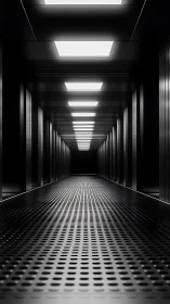 Endless metal corridor hums beneath sterile grid lights