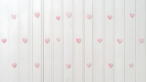 Pink Hearts Dance Across Weathered White Wooden Planks