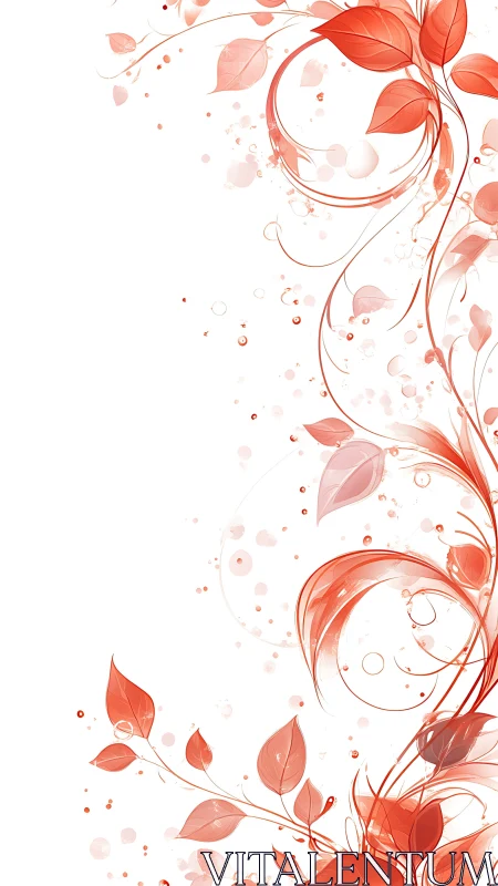 Coral botanical flourishes in flowing abstract vector composition.