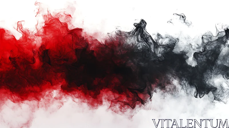 Crimson and black ink clouds swirling across white field.
