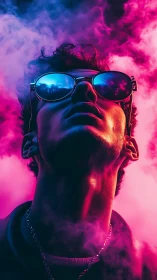 Neon dreamer tilts toward the glow of electric twilight skies