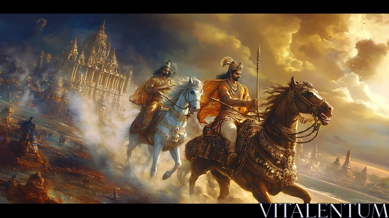 Sunlit warrior cavalcade storms across mythic golden battlegrounds.