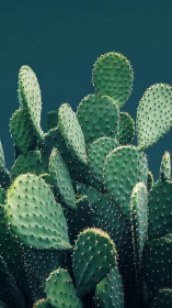 Photorealistic prickly pear cluster under deep teal sky.