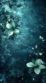 Cyan Floral Composition on Weathered Teal Textured Background.