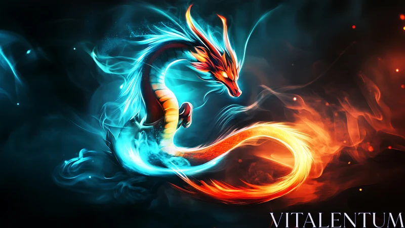 Bifurcated elemental dragon rendered with high contrast plasma effects