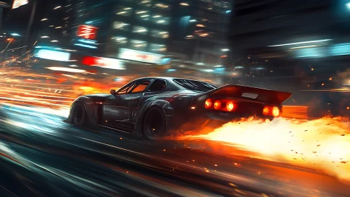 Midnight street missile rips fire through the neon city