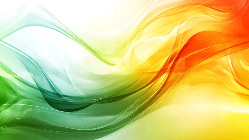Colorful flowing waves blend green, yellow, and orange light.