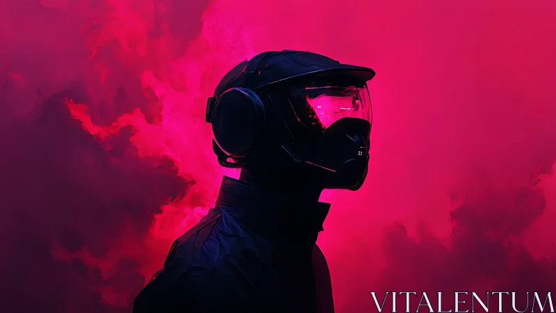 Futuristic rider silhouette glows in neon magenta haze.