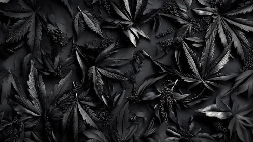 Monochrome foliage forms structured overlapping leaf composition