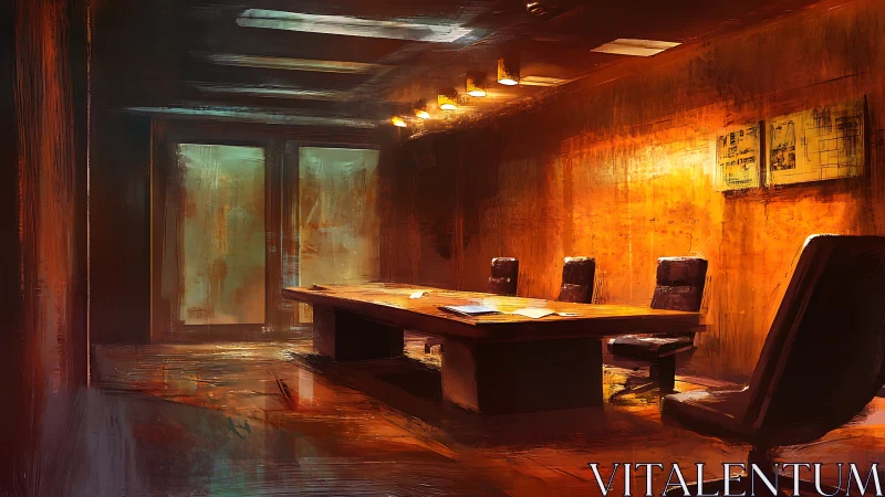 Midnight boardroom glowing with secretive cinematic heat.