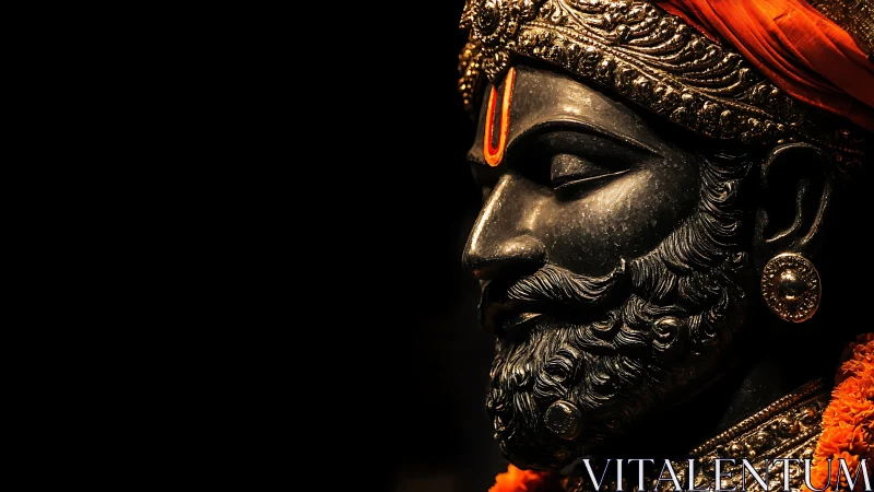 Regal stone warrior bust in dramatic low key lighting.