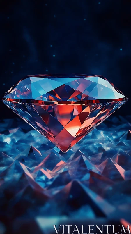 Floating faceted gemstone hovers above icy crystalline field