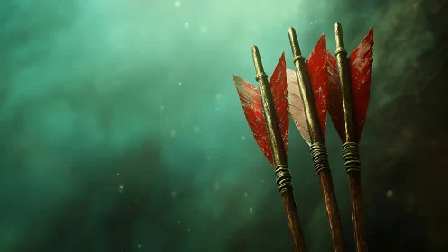 Four vertically aligned red-fletched arrows occupy right frame