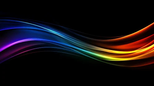 Chromatic light trails arc across black in dynamic digital abstraction