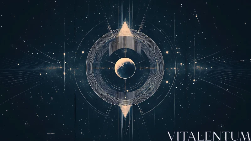Geometric orbital diagram encircles a luminous planetary core