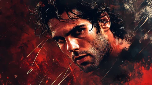 Storm lit portrait of a brooding man in molten reds.