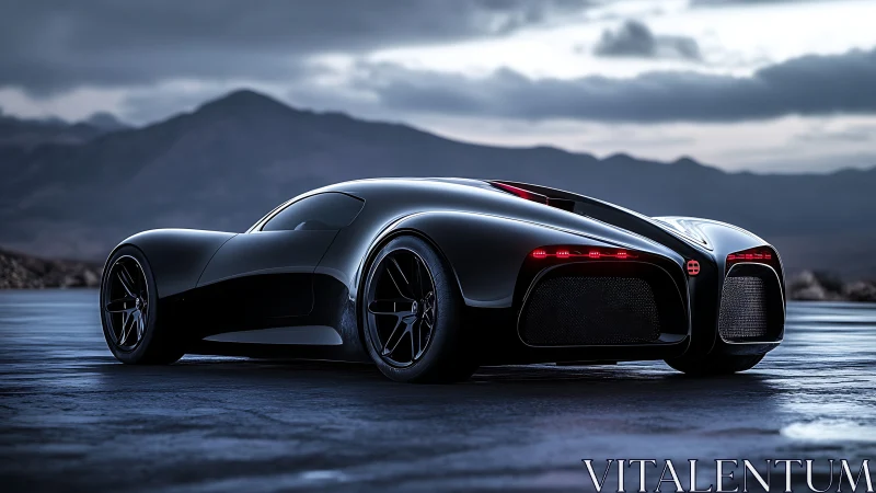 Midnight hypercar hums low thunder across wet desert asphalt