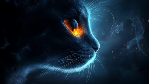 Mystical Cat with Glowing Golden Eyes.
