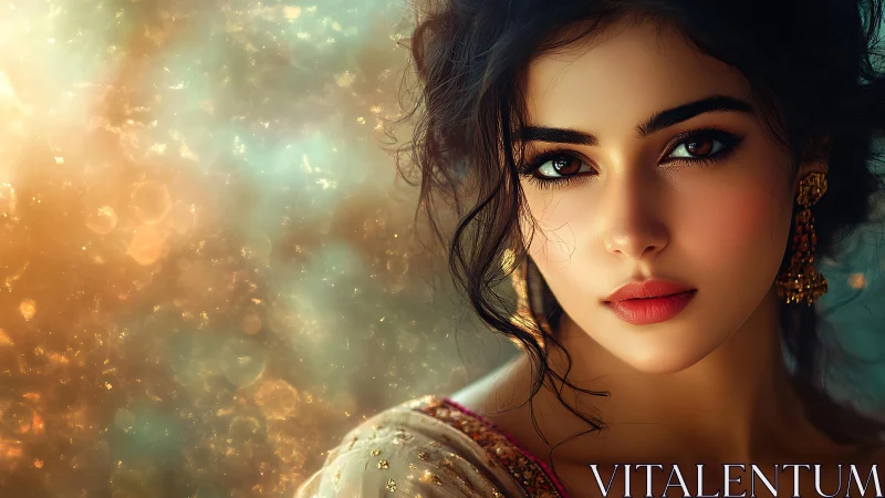 Digital painting portrait with bokeh-lit ethereal backdrop.