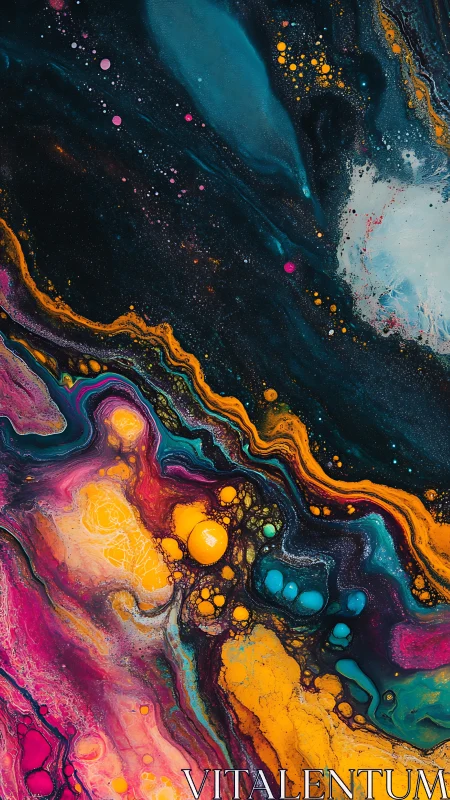 Electric cosmic pour with neon fluid marble textures.