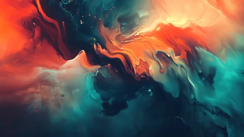 Flowing waves of teal and orange drift through soft light