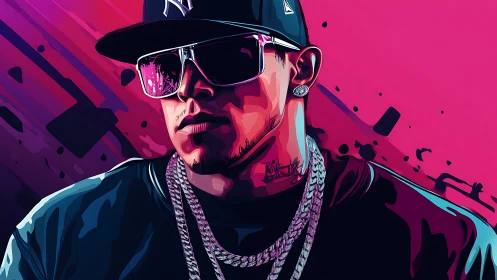Bold neon portrait of a cool hip hop style trendsetter.