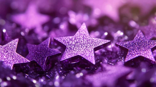 Macro close-up isolates glittered purple star confetti shapes