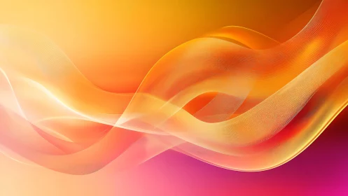 Orange translucent wave ribbons curve across warm gradient
