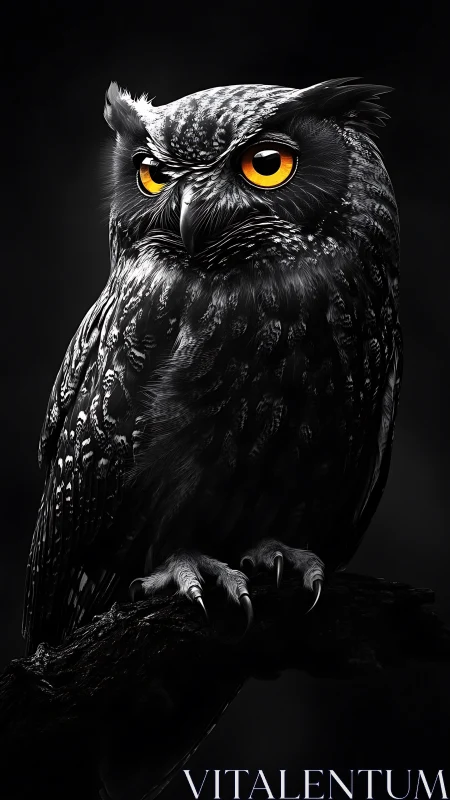 Nocturnal owl portrait with high-contrast plumage rendering