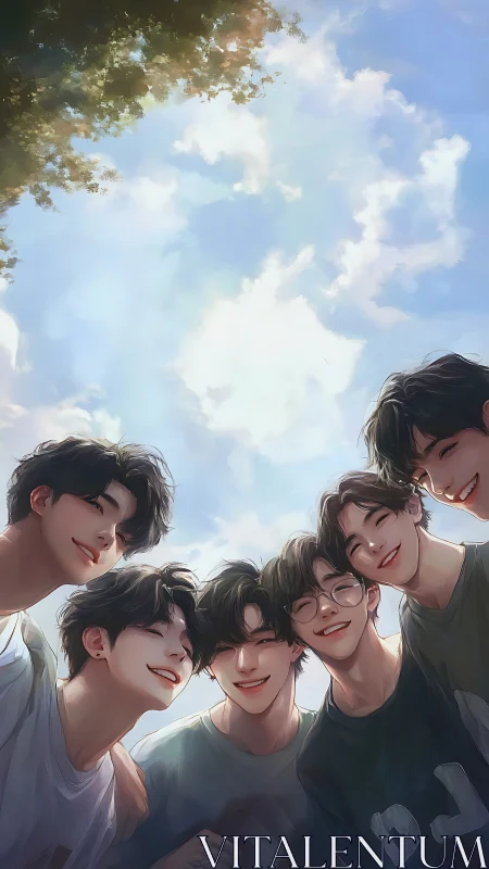 Summer sky smiles gather friends in a bright, gentle circle