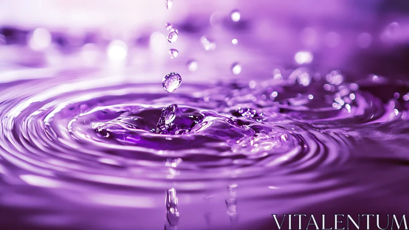 Violet water droplet ripples with soft, dreamy glow.