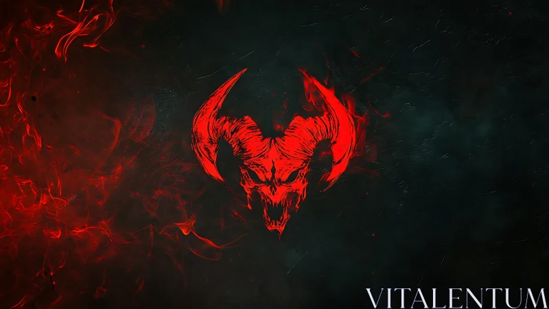 Demonic horned skull rendered in blazing red smoke silhouette