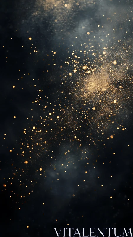 Gold dust particles scattered across dark textured background.