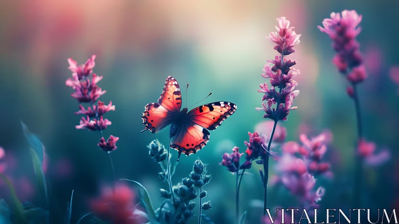 Macro butterfly hover amid bokeh-saturated floralscape field.