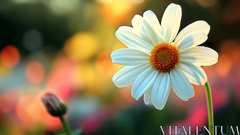 Delicate Daisy with Golden Heart Glowing in Soft Light.