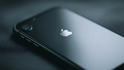 Black iPhone With Glowing Camera Lens. Minimalist Tech.