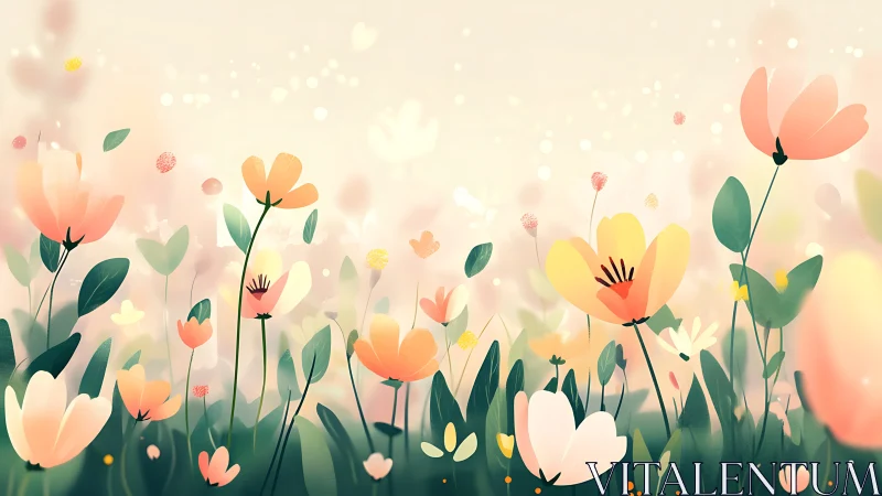 Soft botanical illustration of vibrant wildflowers in bloom.