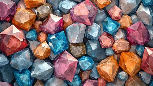 3D faceted gem cluster with prismatic volumetric surfaces.