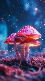 Starlit toadstools hold a tiny glowing council in the moss